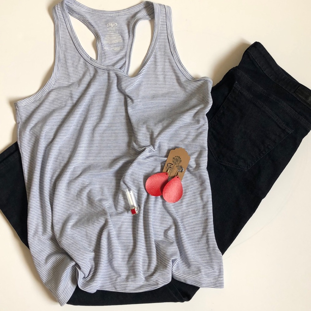 Athletic Works Blue & White Striped Racerback Tank